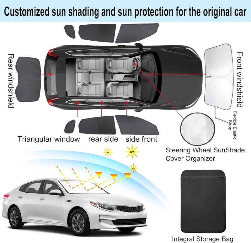 TINGLU Window Shades for Kia Optima 2016 2017 2018 2019 2020 (Not for 2021 KIA K5) Accessories Car Side Full Windows Windshield Sun Shade Sun UV Rays Privacy Protection for Camping 8PCS - Image 3